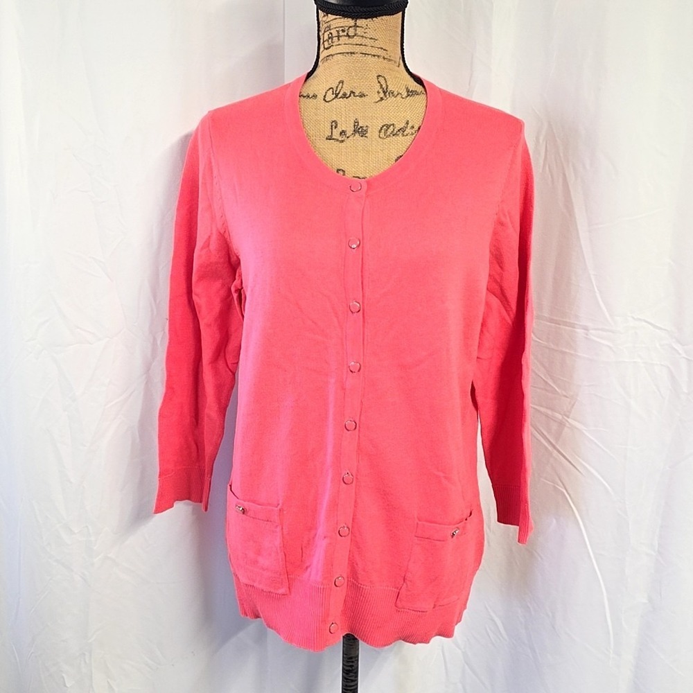 NWT NY&C Womens Lt Cardigan‎ Sweater Button Up 3/4 Sleeve Pockets Casual Preppy